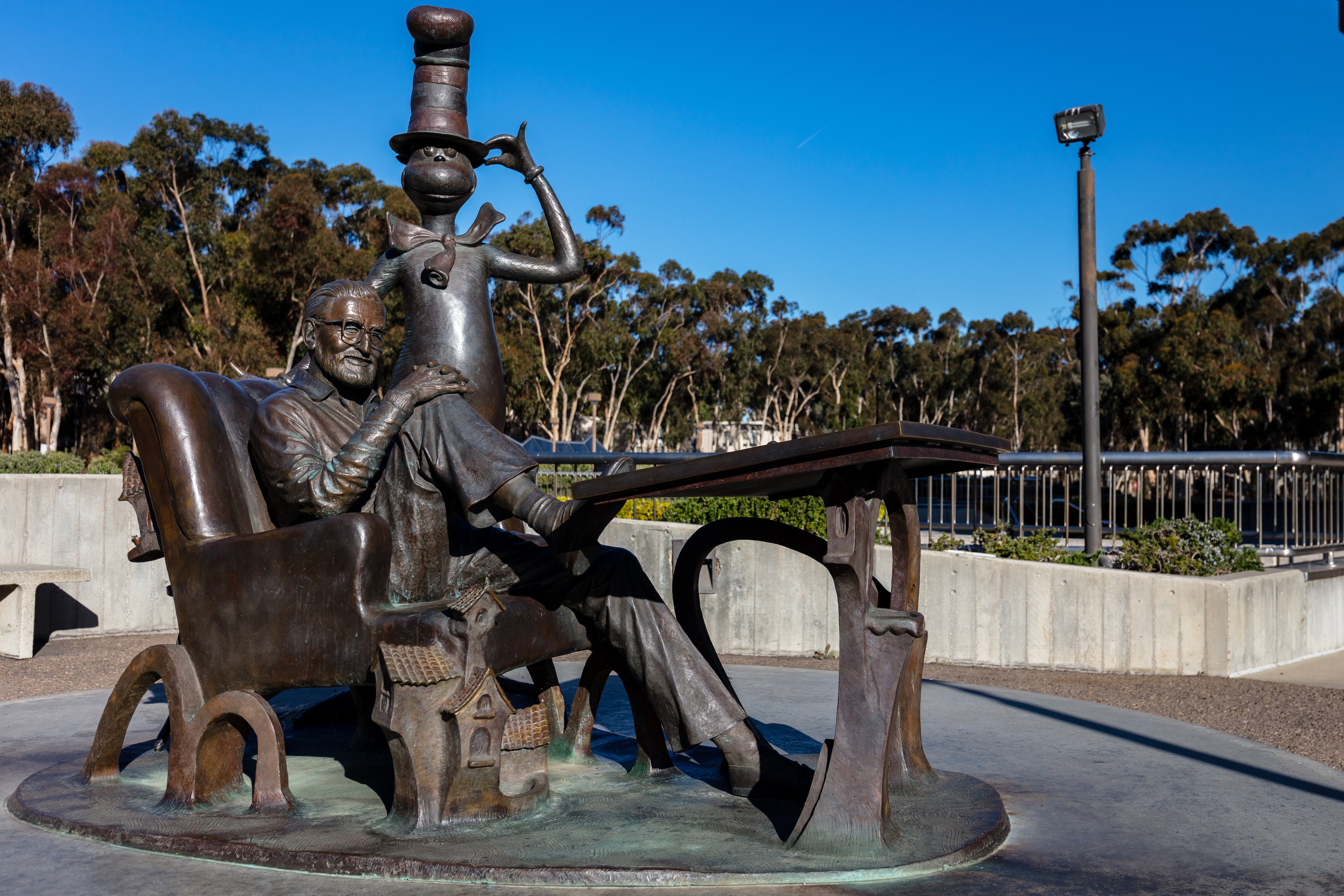 Dr. Seuss statue in a park