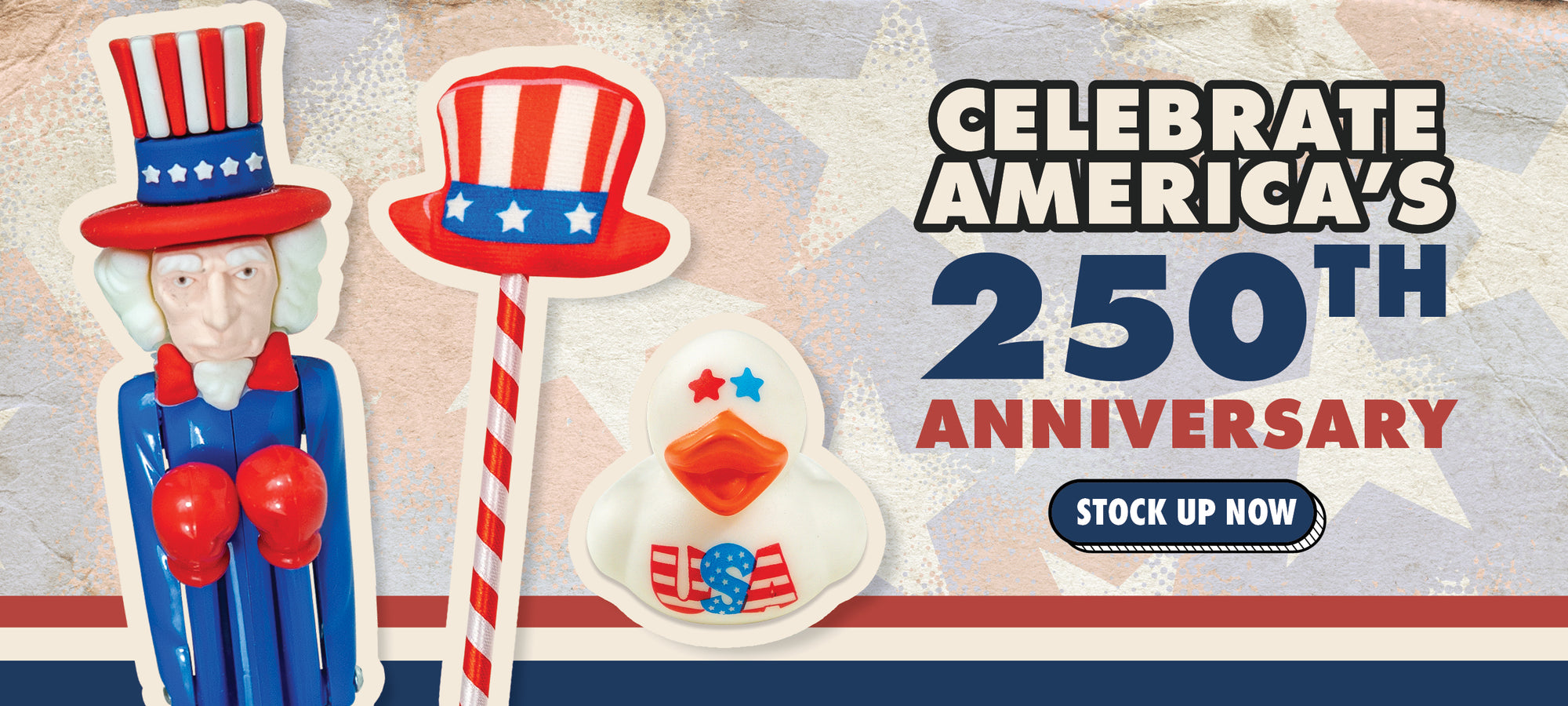 Shop patriotic novelty items for America’s 250th anniversary.