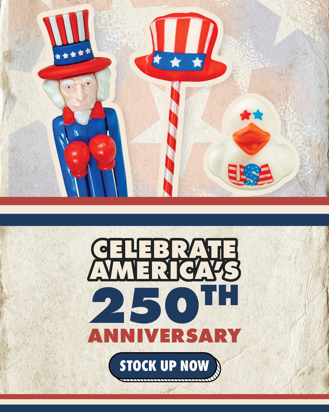 Shop patriotic novelty items for America’s 250th anniversary.