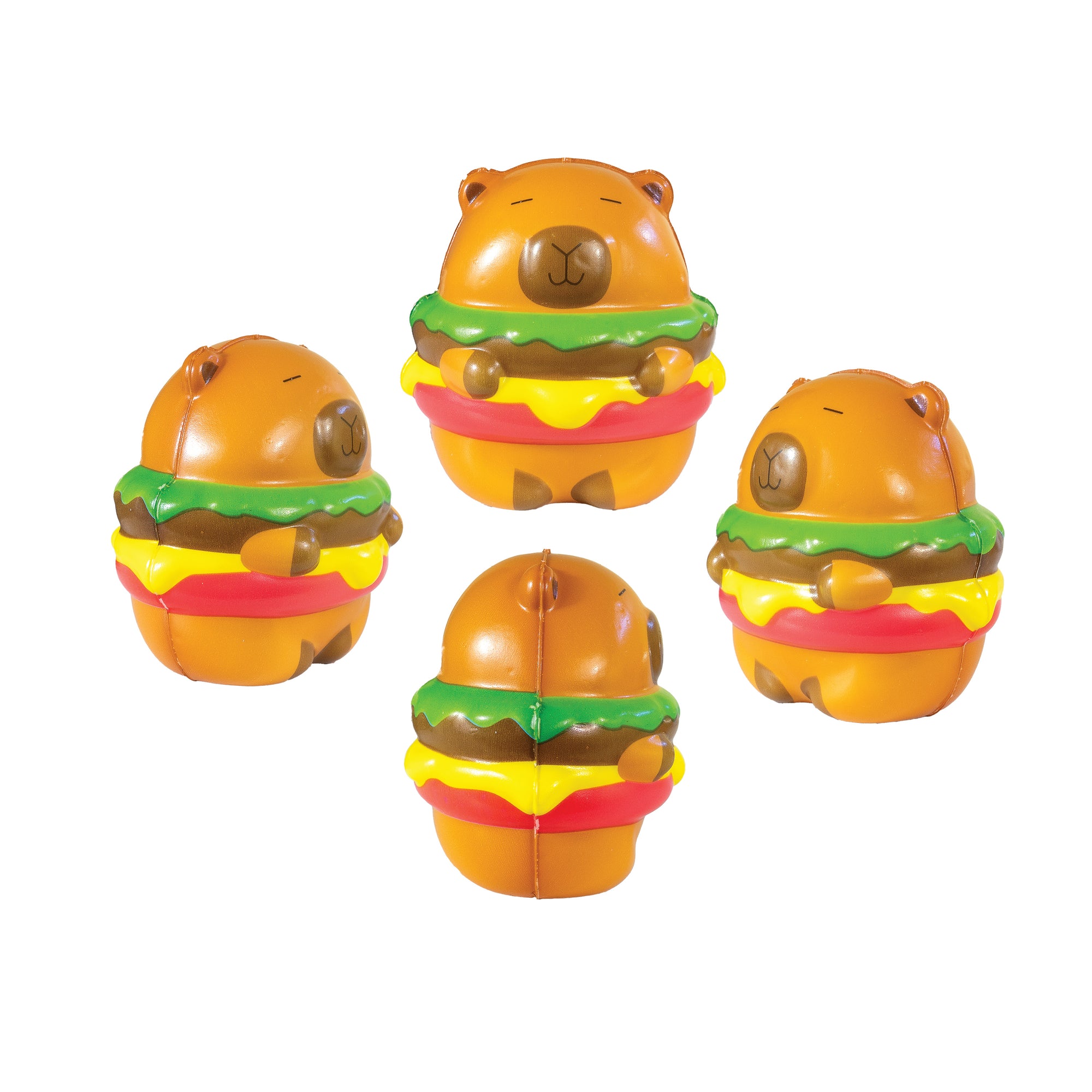 Capybara Slow Rise Toys featuring adorable capybaras styled as burgers with lettuce, cheese, and buns cute collectible squishy stress toys.