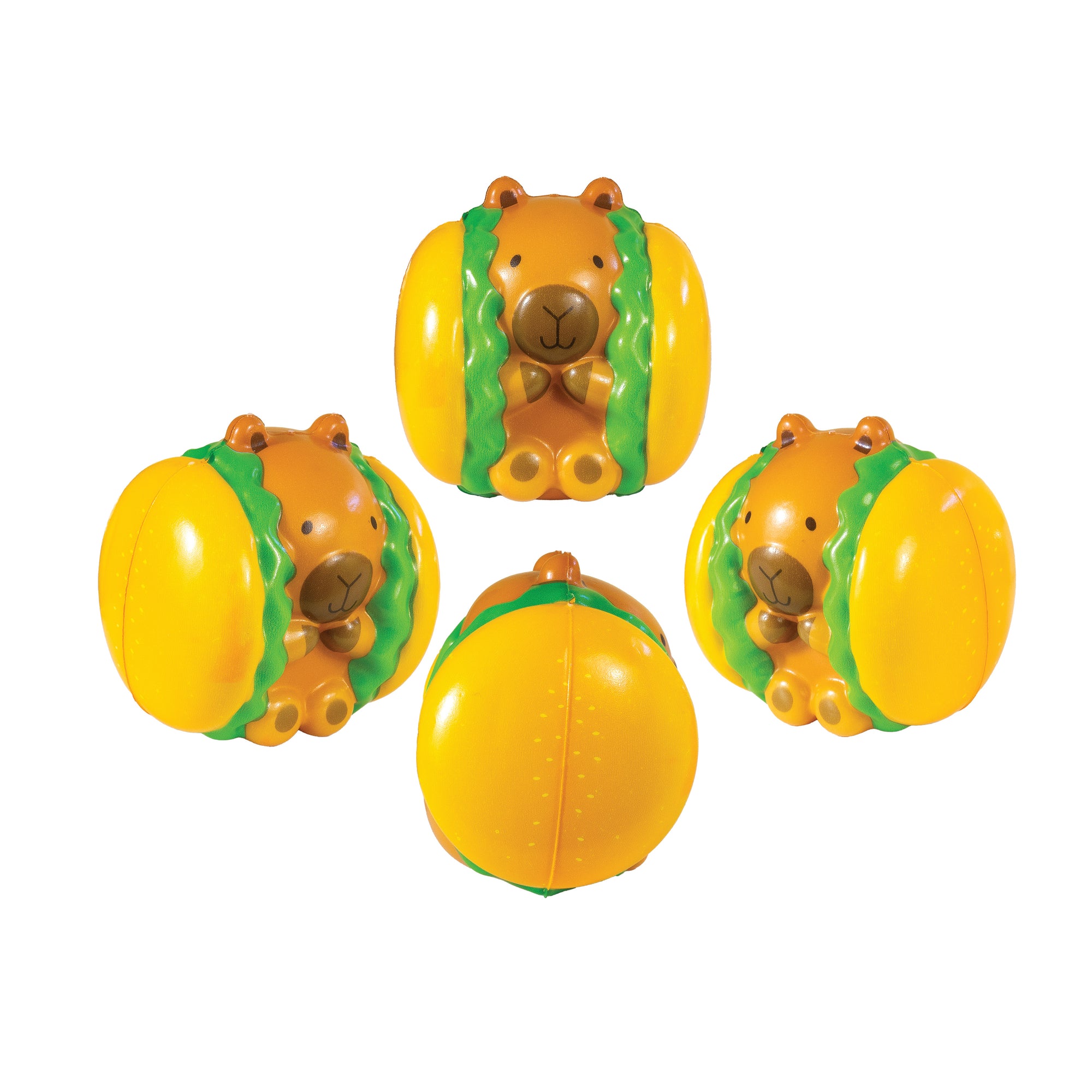Capybara Slow Rise Toys featuring adorable capybaras styled as burgers with lettuce, cheese, and buns cute collectible squishy stress toys.