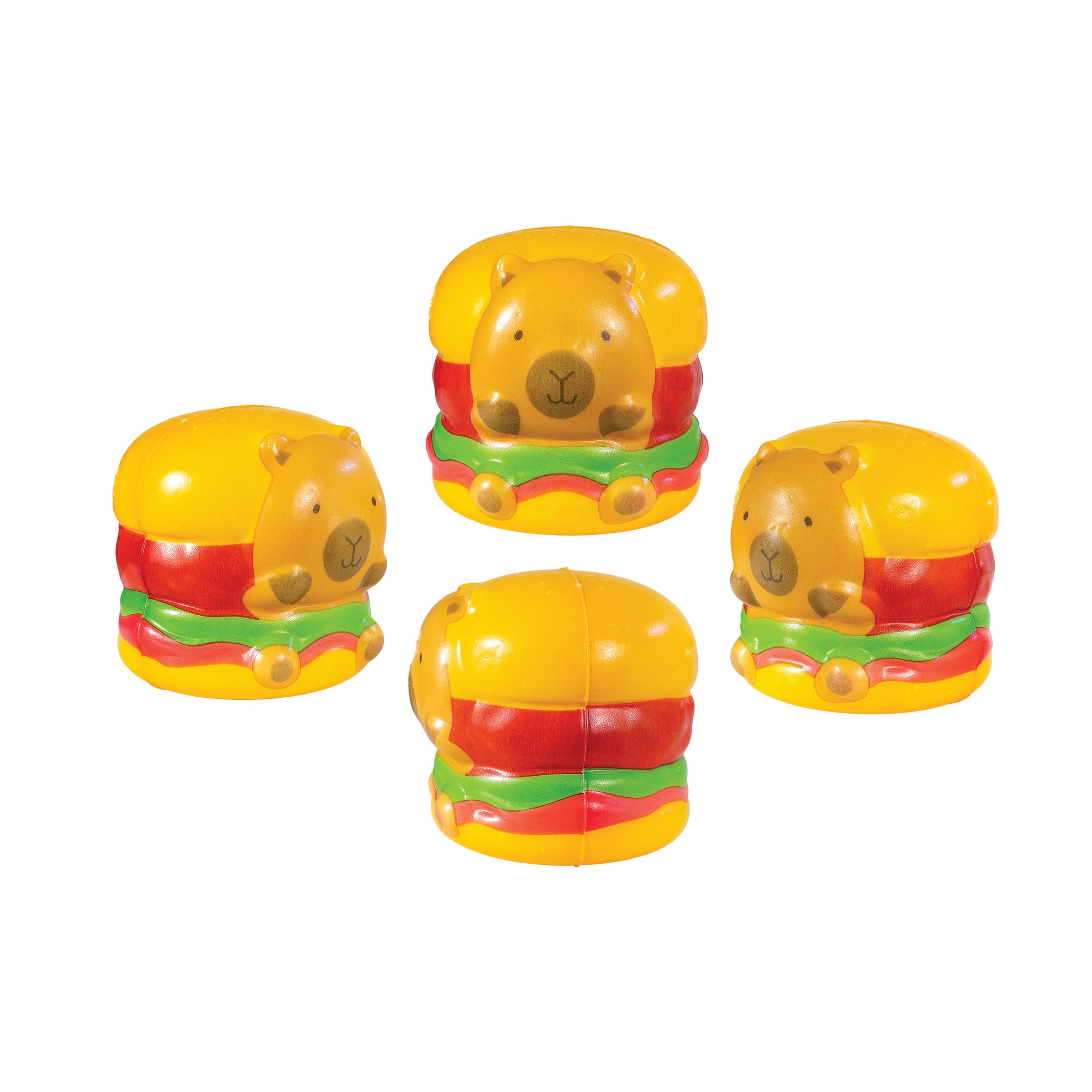 Capybara Slow Rise Toys featuring adorable capybaras styled as burgers with lettuce, cheese, and buns cute collectible squishy stress toys.