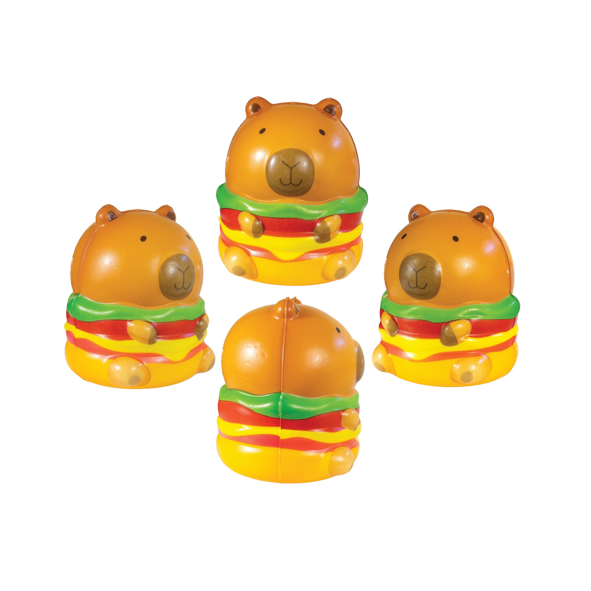 Capybara Slow Rise Toys featuring adorable capybaras styled as burgers with lettuce, cheese, and buns cute collectible squishy stress toys.
