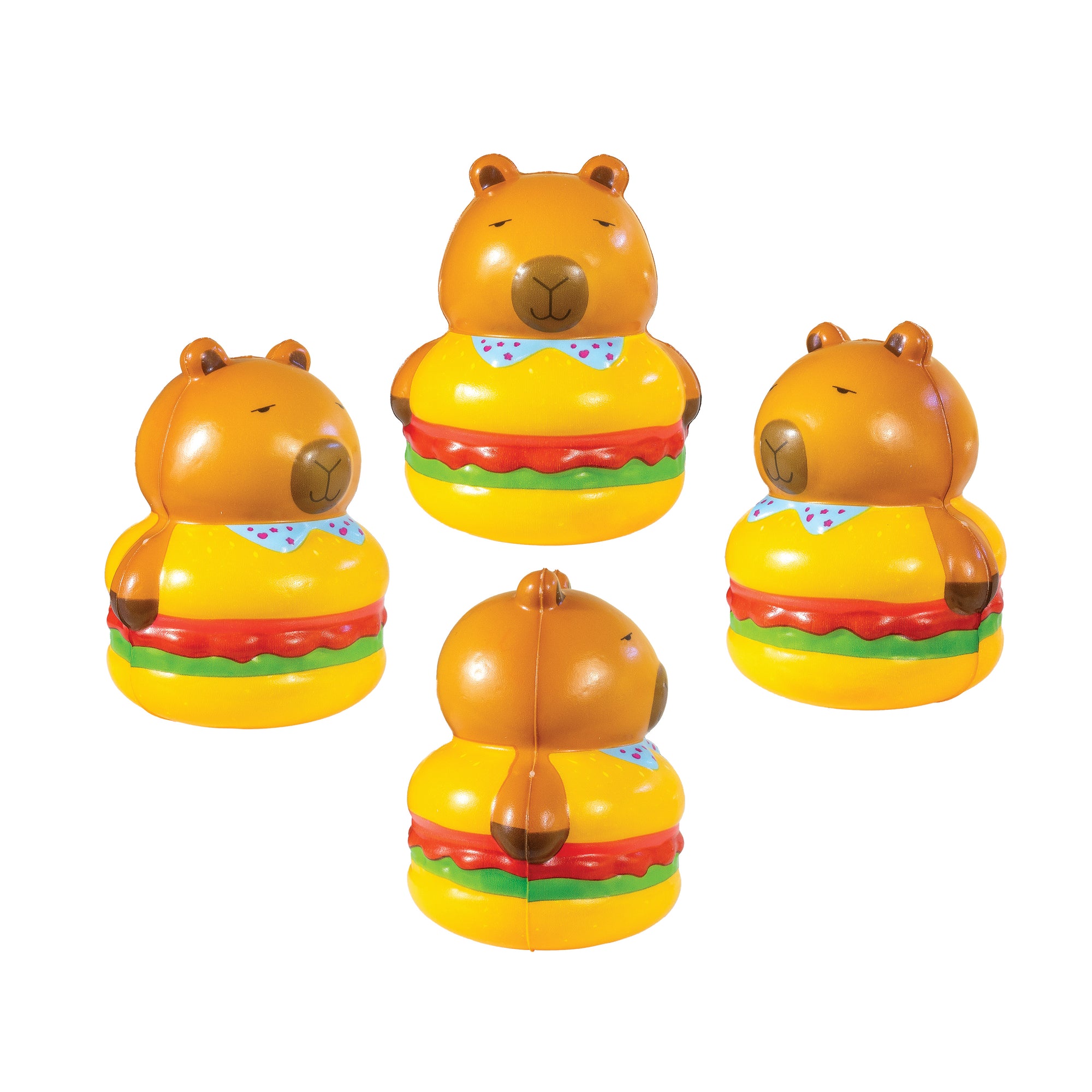 Capybara Slow Rise Toys featuring adorable capybaras styled as burgers with lettuce, cheese, and buns cute collectible squishy stress toys.