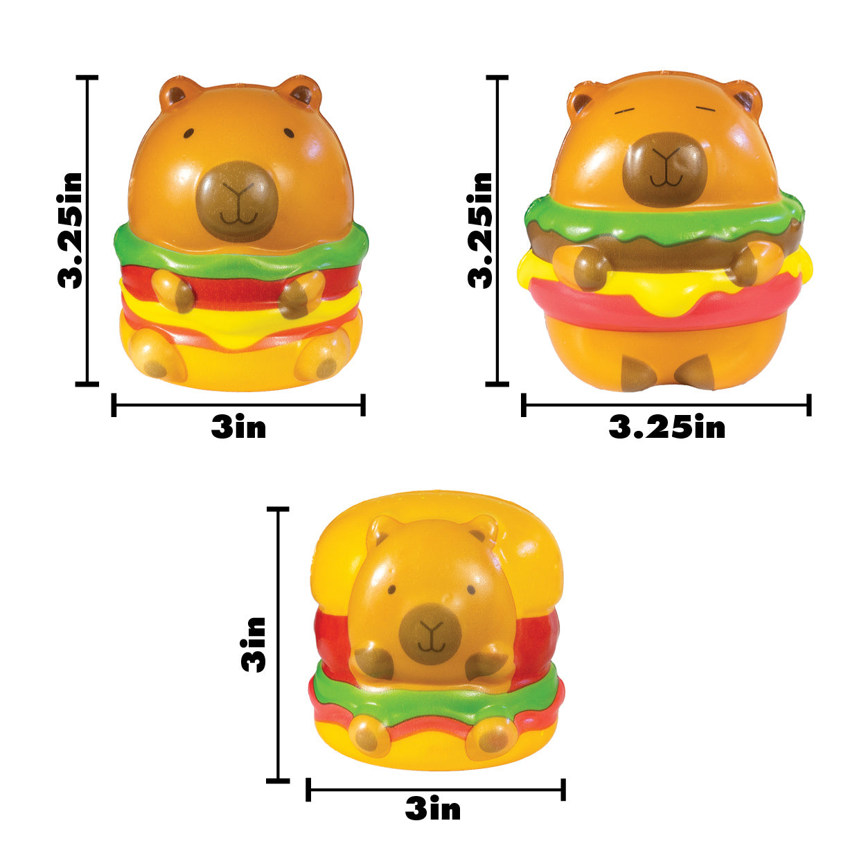 Capybara Slow Rise Toys featuring adorable capybaras styled as burgers with lettuce, cheese, and buns cute collectible squishy stress toys.