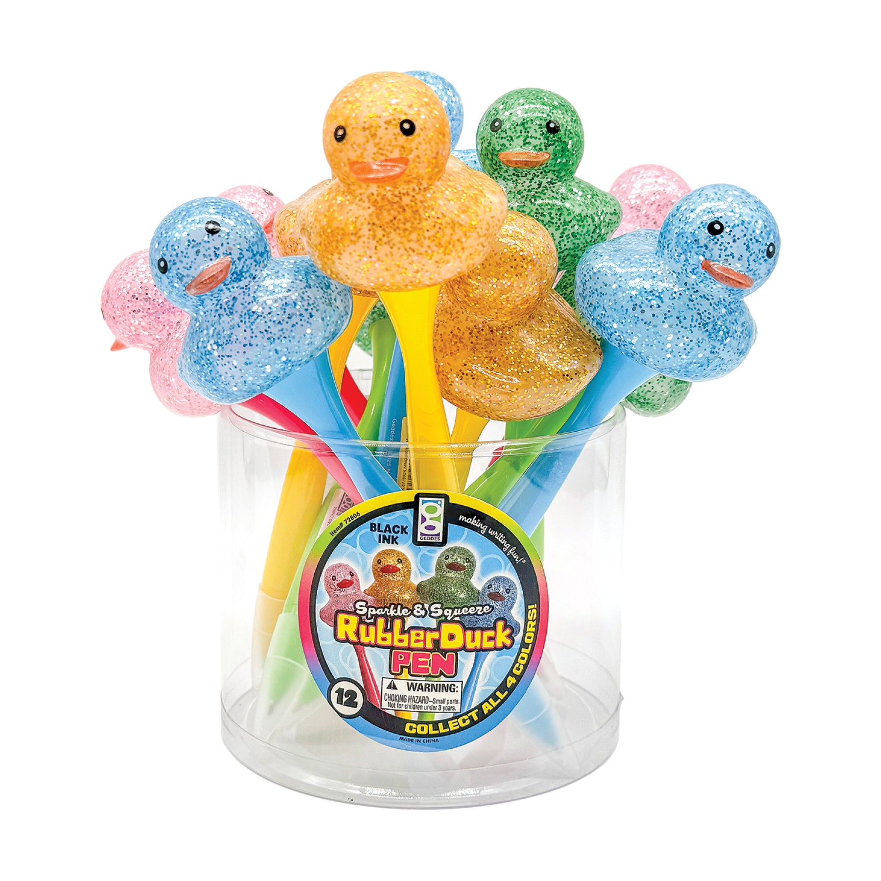 Sparkle & Squeeze Rubber Duck Pens - 12 per tub