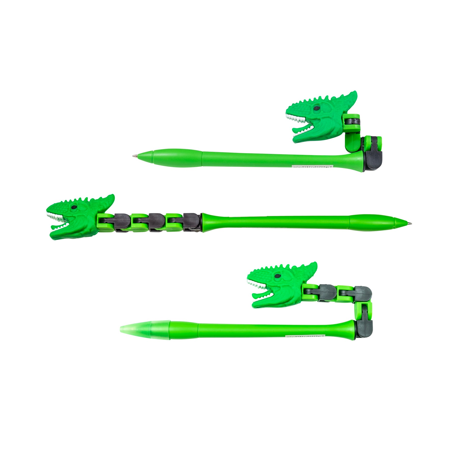 Jurassic green Dino Wacky Track Pen shown in three bendable positions