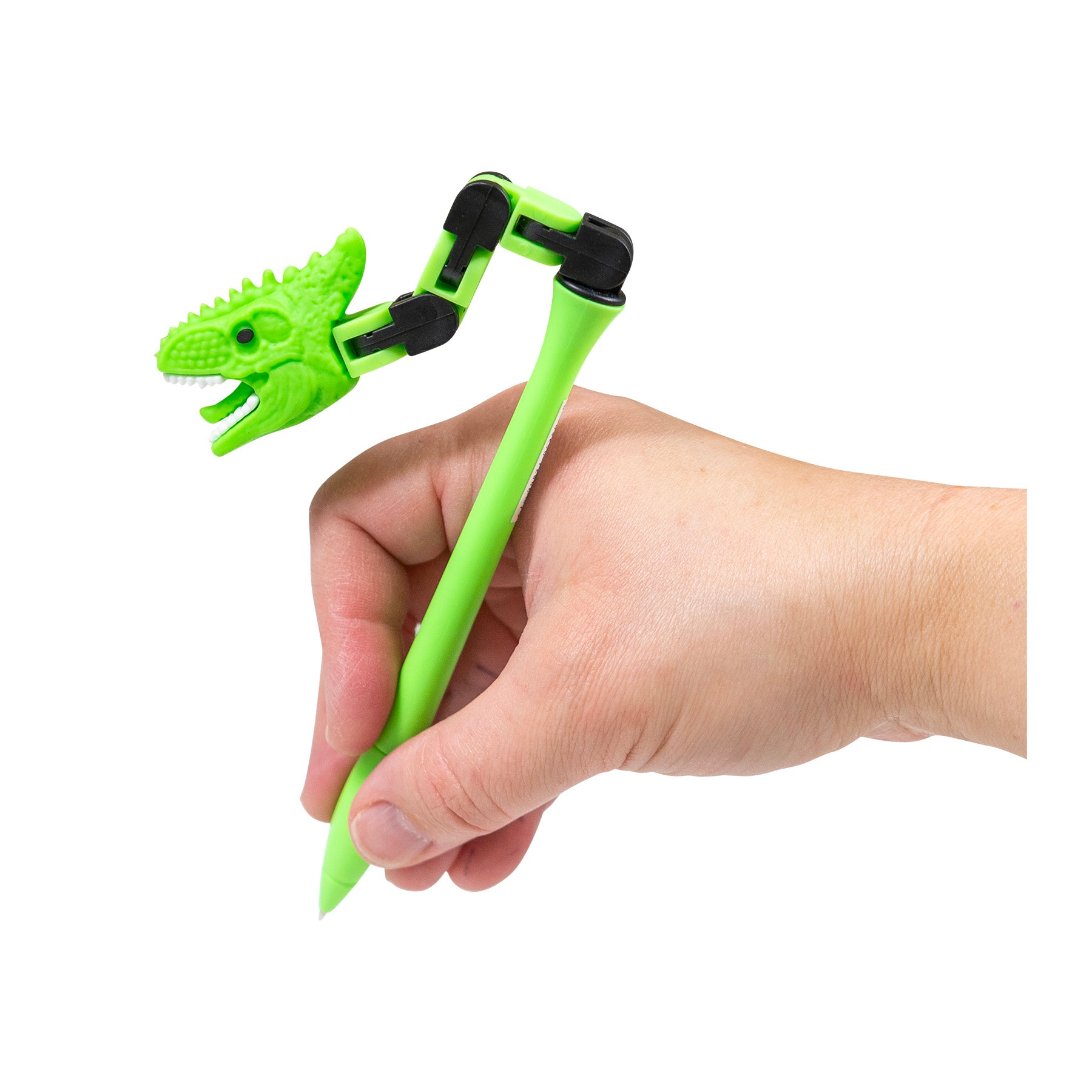 Lime-a-saurus Light Green Dino Wacky Track Pen with bendable dinosaur neck shown in hand