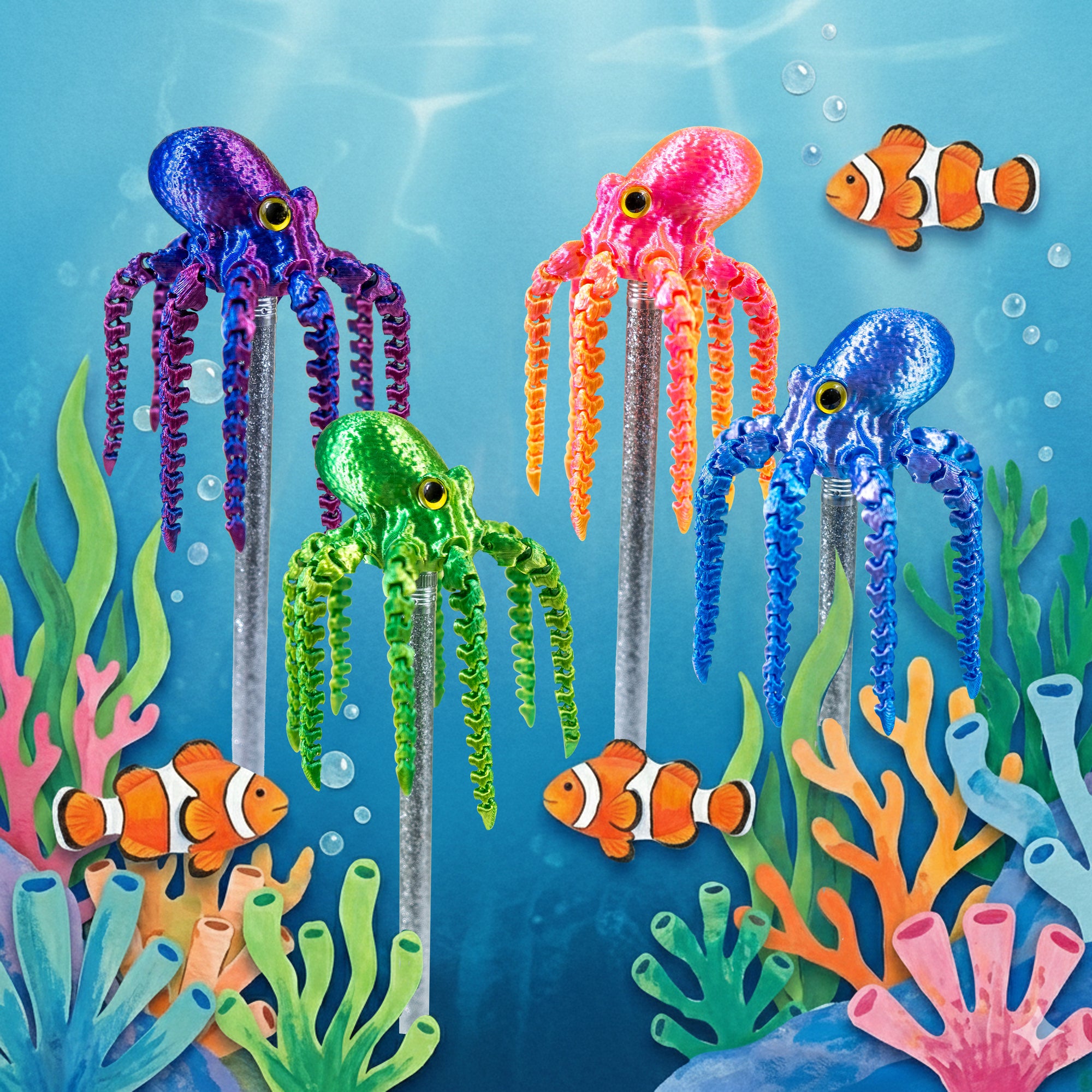 3D Printed Octopus Pencil Topper - 12 per box