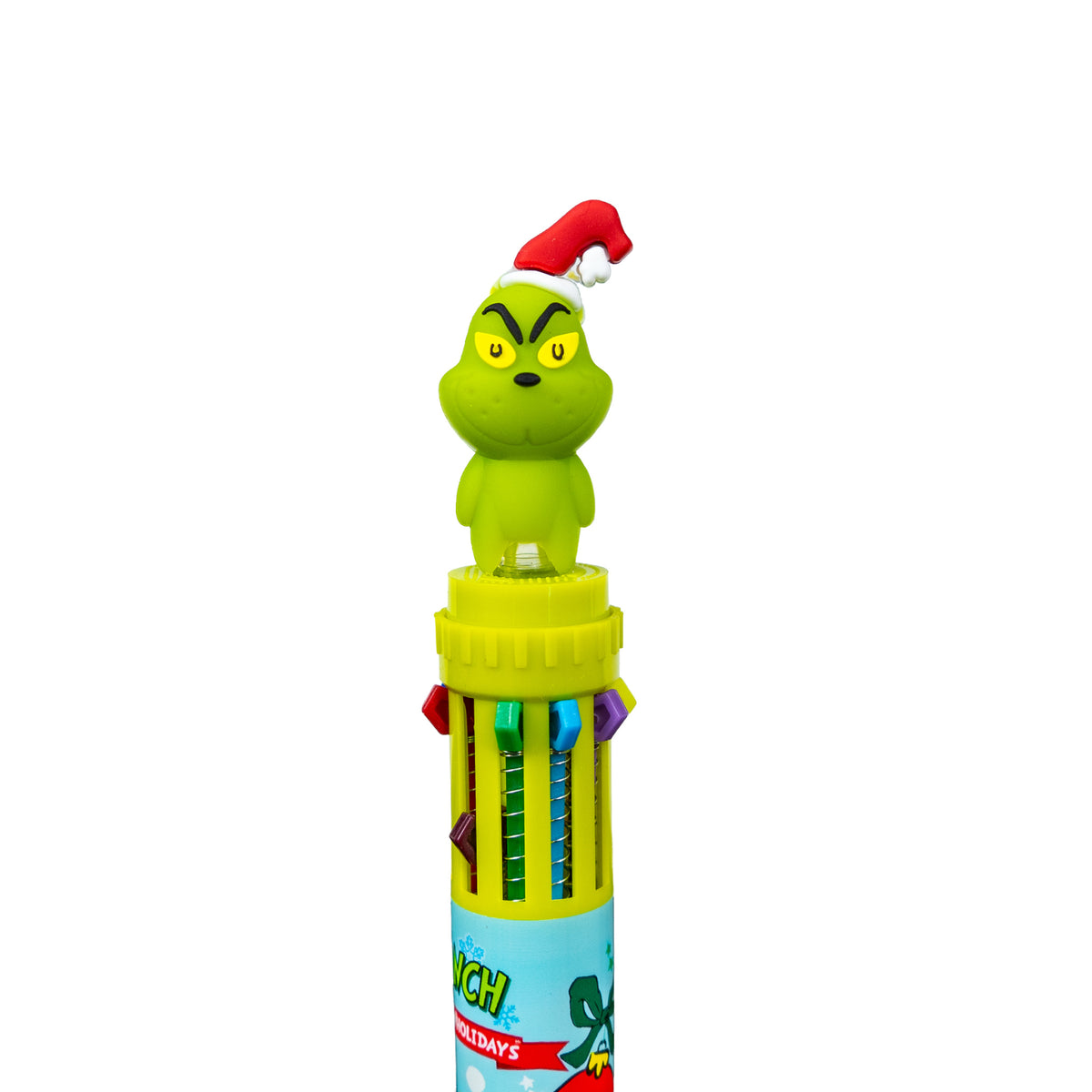 Dr. Seuss™ Grinch 10-color pen featuring the Grinch wearing a red Santa hat.