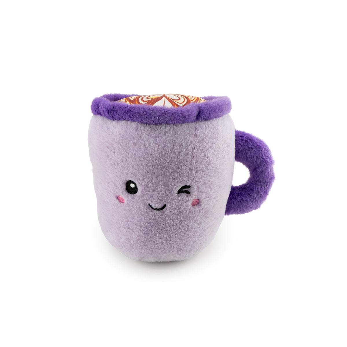 Coffee Cup Plush character in lavender with purple.