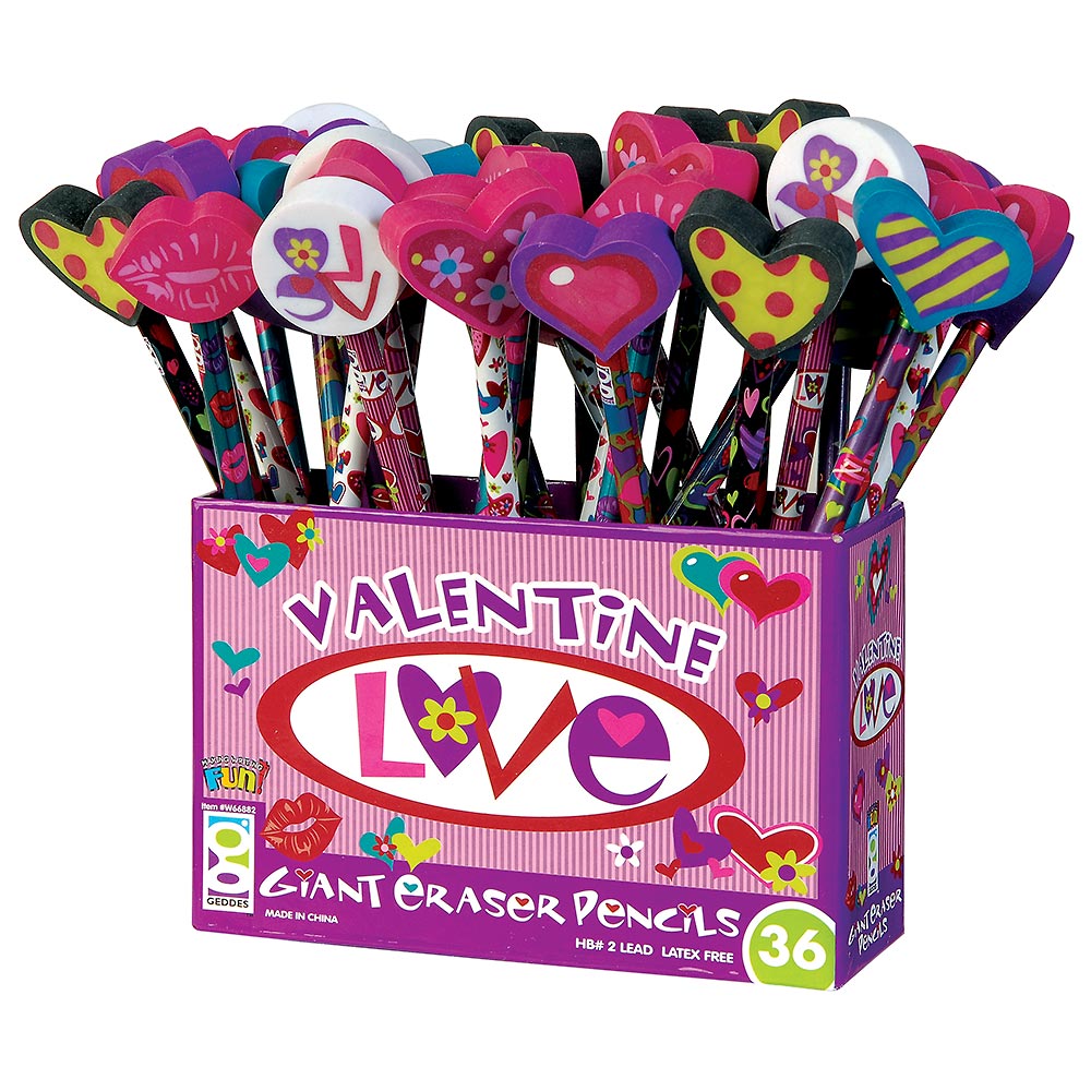 Valentine Love Pencils With Giant Erasers