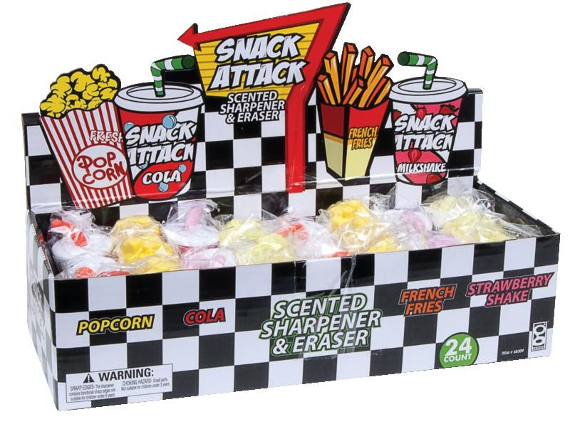 Snack Attack Scented Pencil Sharpeners and Erasers